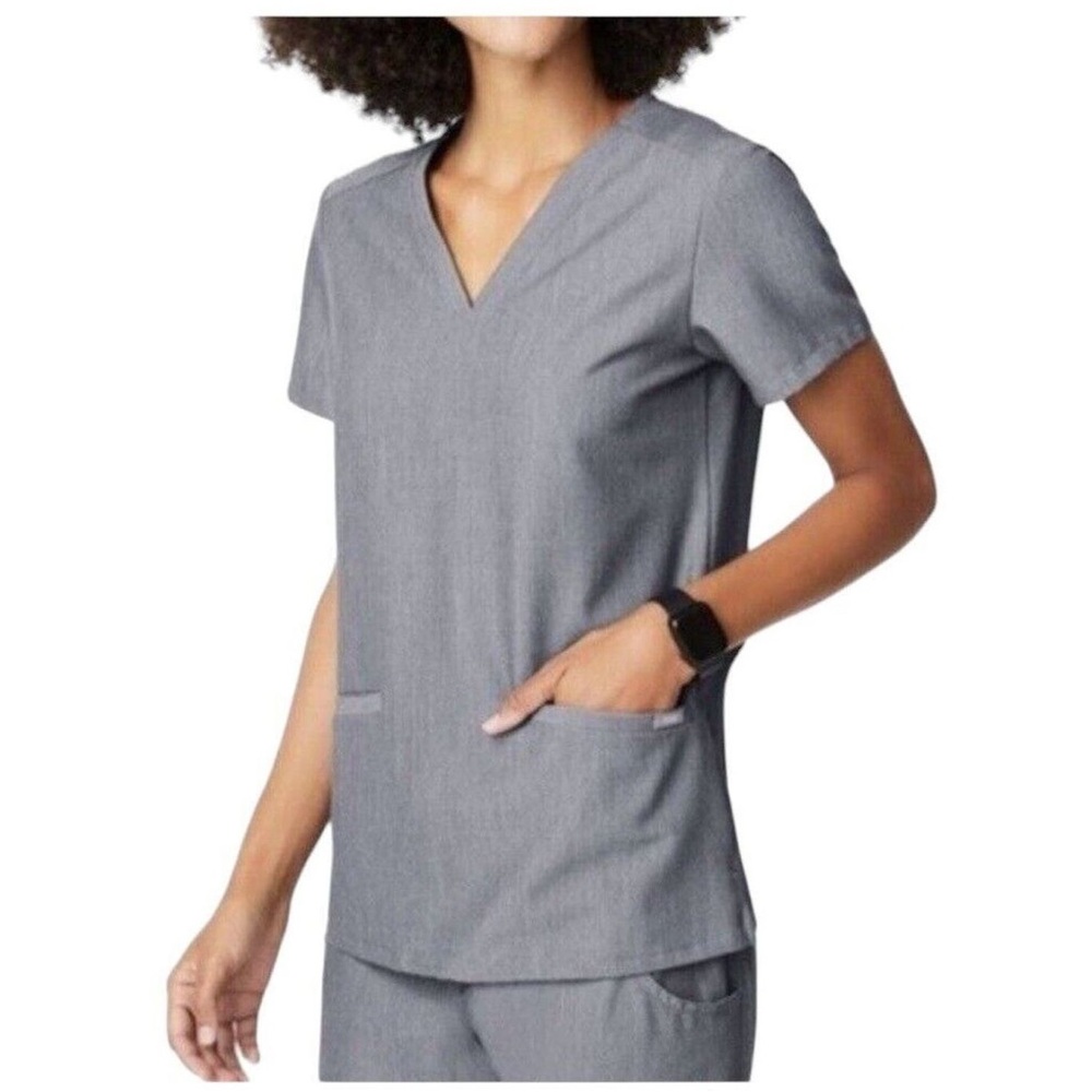 Figs Casma Three Pocket Top, V-Neck Scrub Top in Graphite (Heather Gray) XL